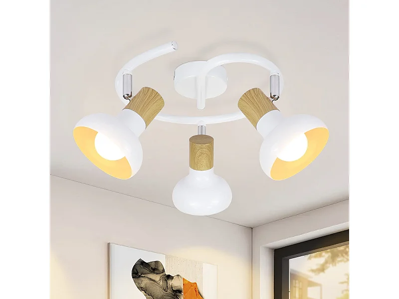 NETTLIFE Spot de plafond vintage E14 intérieur 350° orientable blancsans ampoule industriel 3 lampes rond