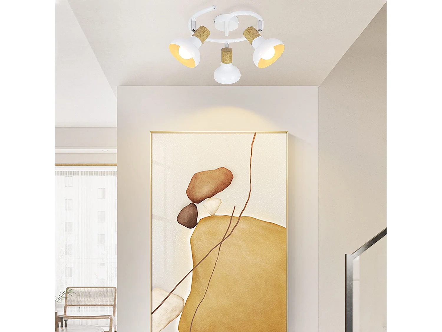 NETTLIFE Faretto da soffitto vintage E14 per interni, orientabile a 350°, bianco, stile industriale, 3 luci, rotondo (lampadina non inclusa)