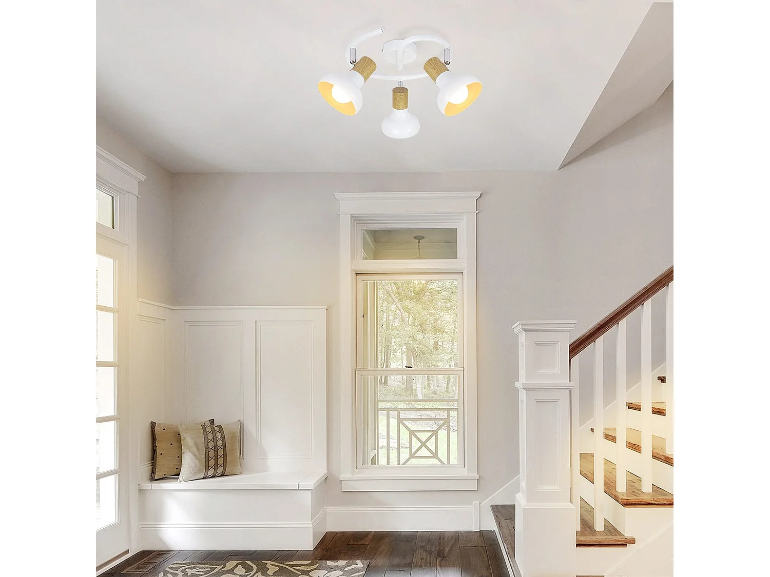 NETTLIFE Faretto da soffitto vintage E14 per interni, orientabile a 350°, bianco, stile industriale, 3 luci, rotondo (lampadina non inclusa)