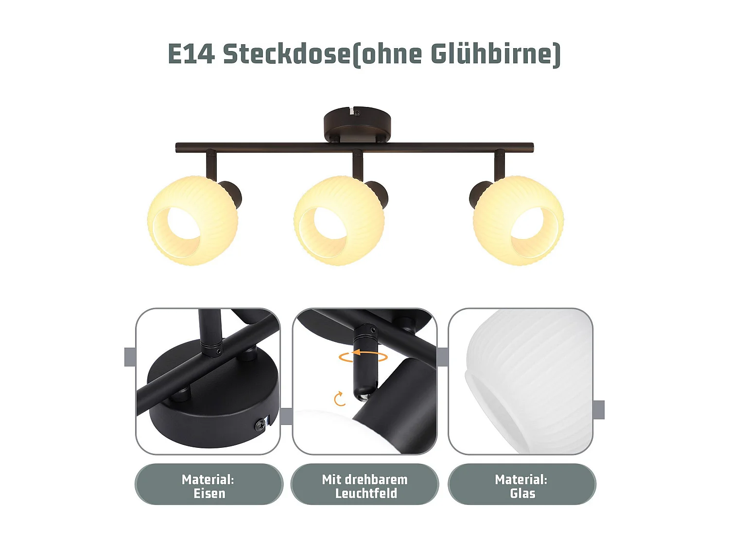 NETTLIFE Zwarte Plafondspot E14 Vintage Glazen Lampenkap Binnen Moderne Spotlamp voor Slaapkamer Woonkamer