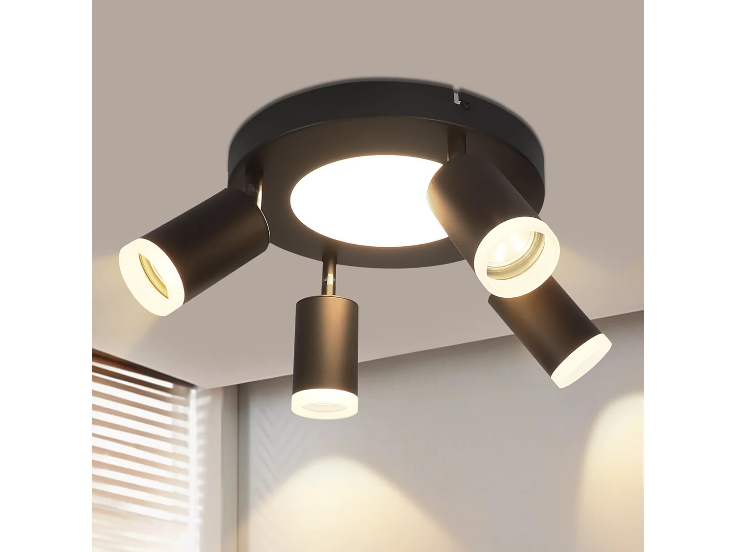 NETTLIFE Spot de plafond 4 ampoules GU10 20W chambre 3000k noir Pivotant Pivotant en métal à 350°