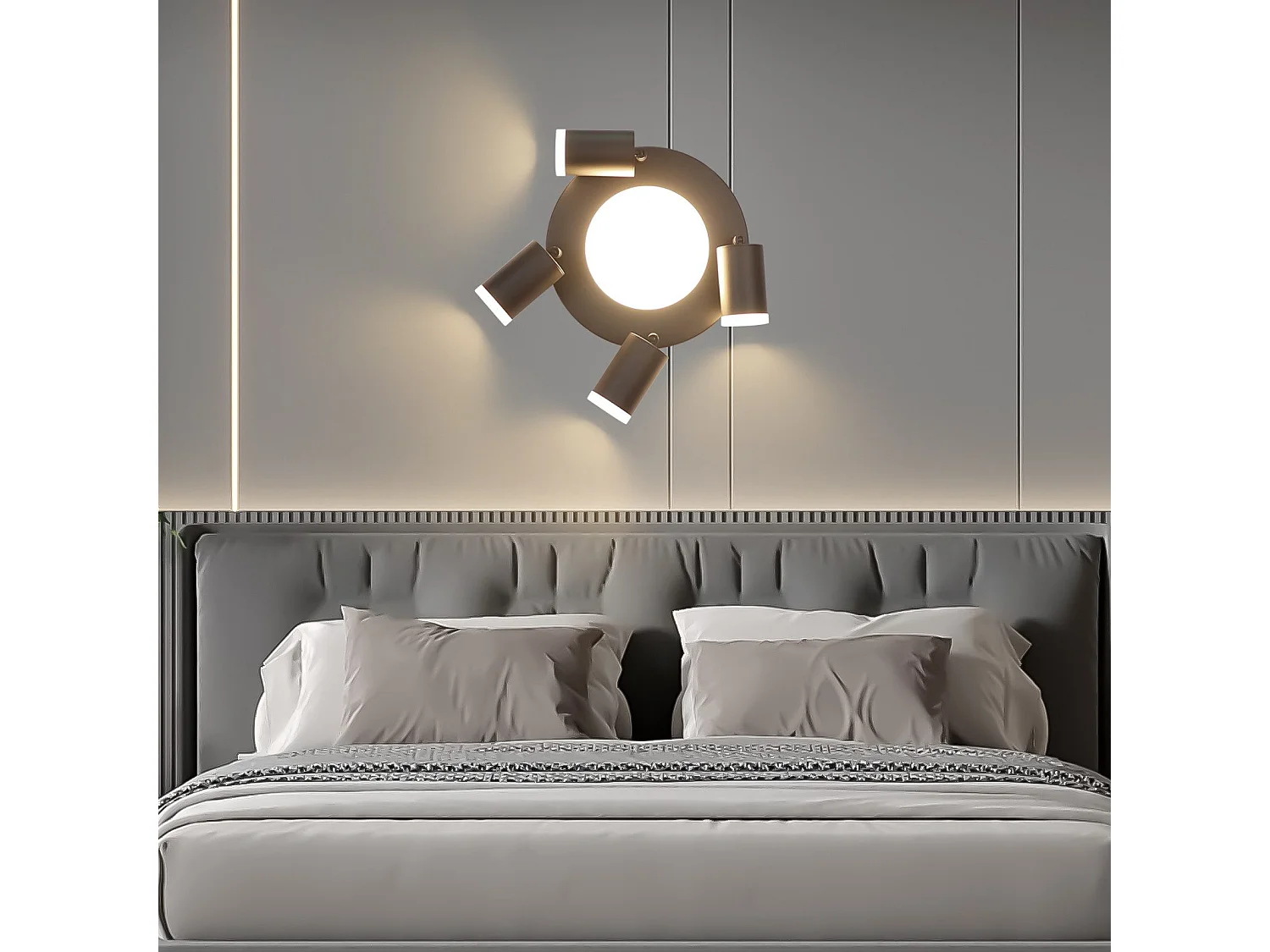 NETTLIFE Spot de plafond 4 ampoules GU10 20W chambre 3000k noir Pivotant Pivotant en métal à 350°