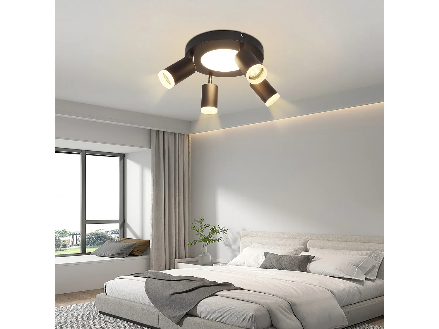 NETTLIFE Spot de plafond 4 ampoules GU10 20W chambre 3000k noir Pivotant Pivotant en métal à 350°