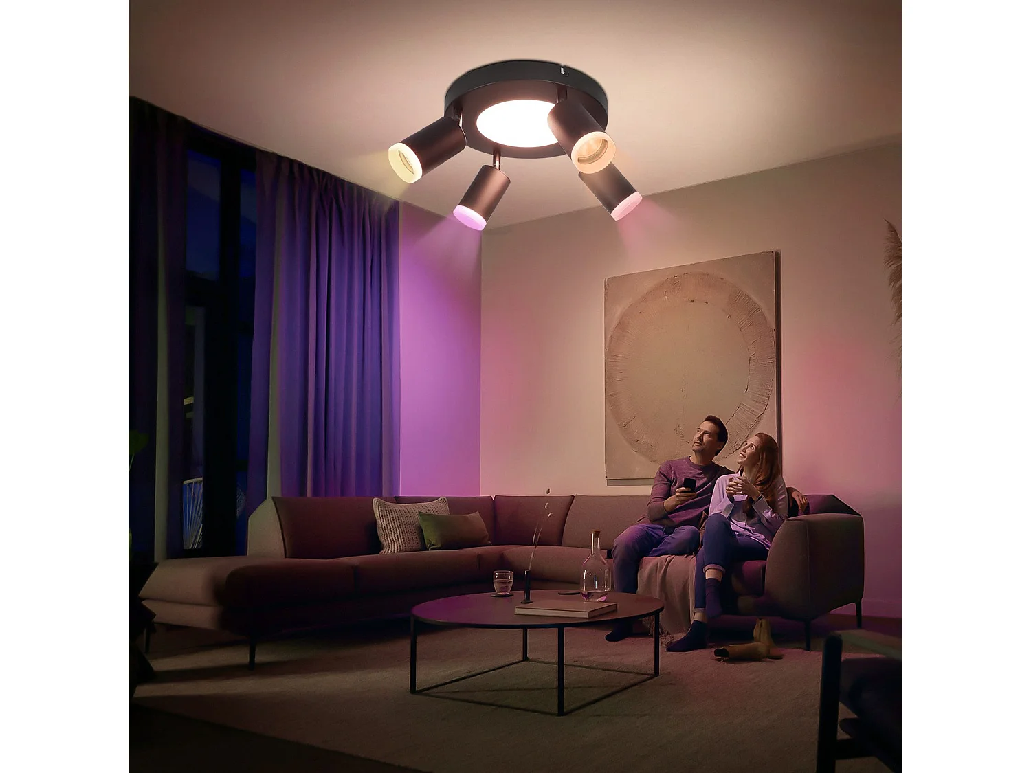 Faretto da soffitto NETTLIFE con 4 lampadine GU10 da 20W, 3000k, nero, orientabile, con struttura in metallo girevole a 350°