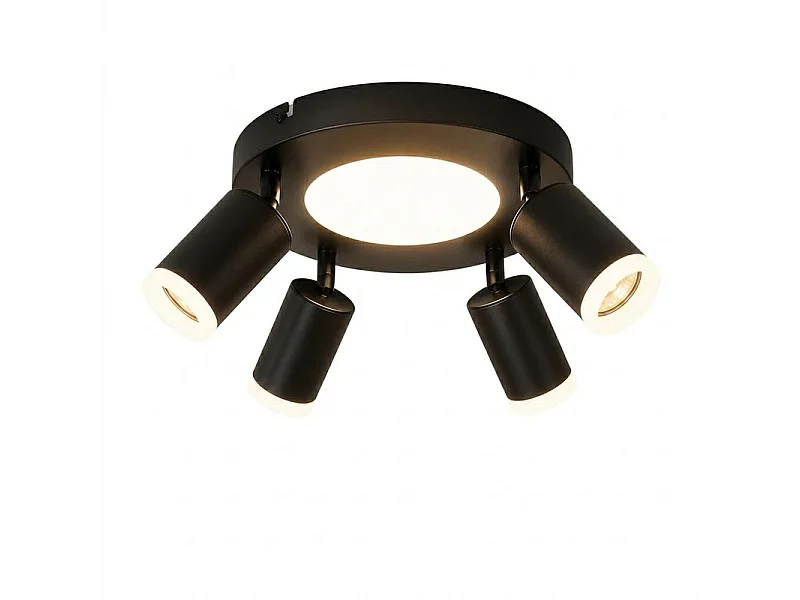 Faretto da soffitto NETTLIFE con 4 lampadine GU10 da 20W, 3000k, nero, orientabile, con struttura in metallo girevole a 350°