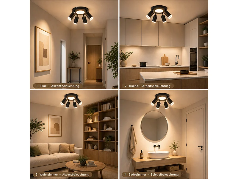 NETTLIFE Plafondspot 4 lampen GU10 20W slaapkamer 3000k zwart Draaibaar 350° metalen draaibaar