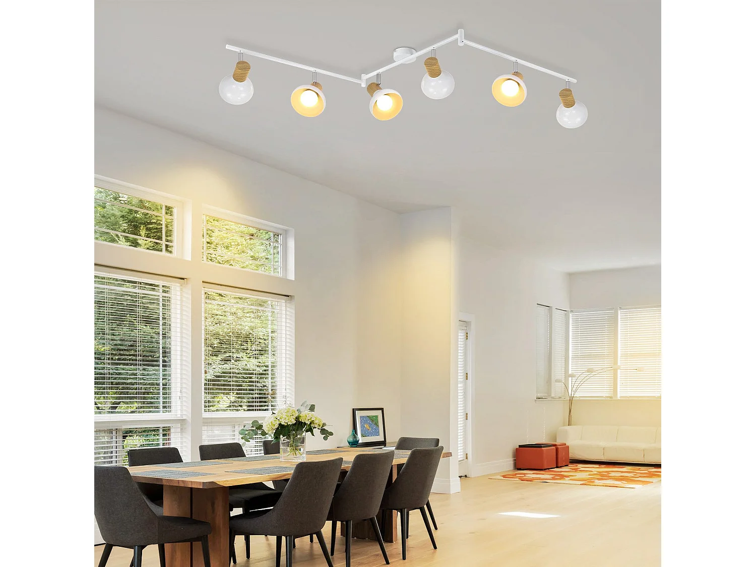 NETTLIFE Spot de plafond vintage E14 intérieur 350° orientable blanc Pivotant 350°Industriel 6 flammes