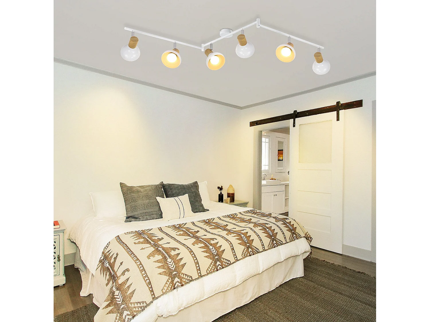 NETTLIFE Spot de plafond vintage E14 intérieur 350° orientable blanc Pivotant 350°Industriel 6 flammes