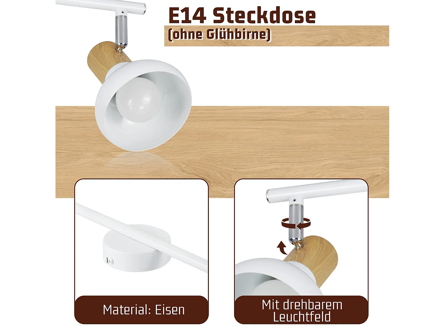 NETTLIFE Spot de plafond vintage E14 intérieur 350° orientable blanc Pivotant 350°Industriel 6 flammes