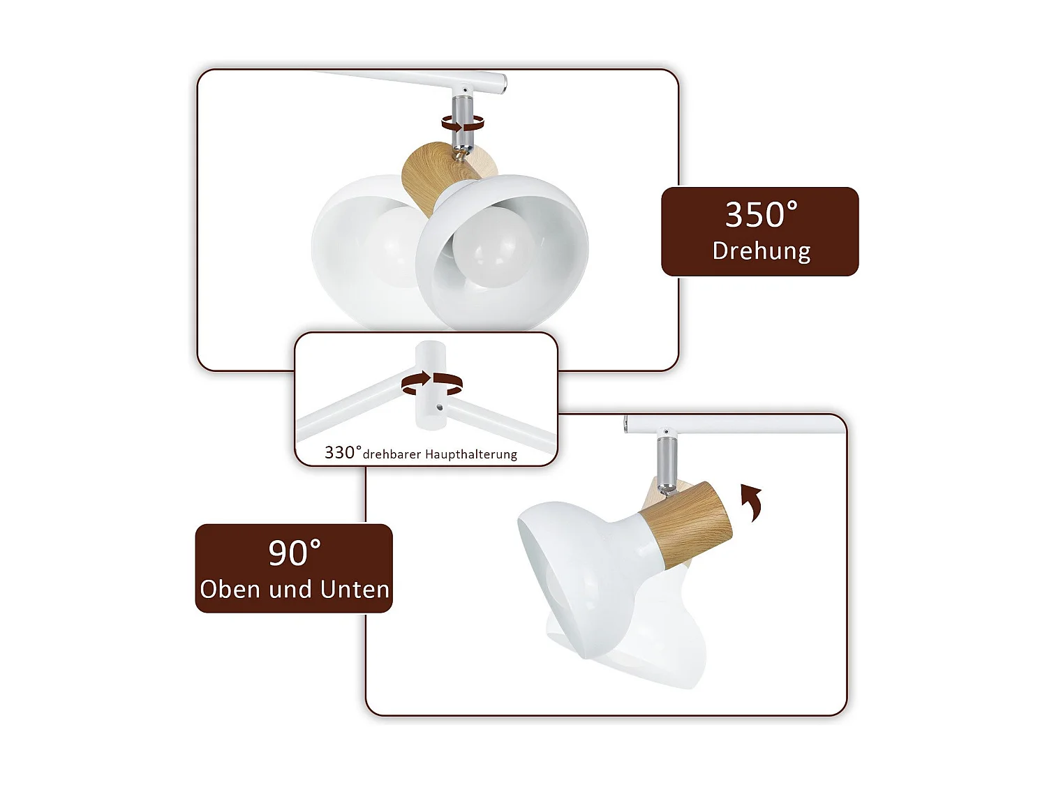 NETTLIFE Faretto da soffitto vintage E14 per interni, orientabile a 350°, bianco, stile industriale, 6 luci