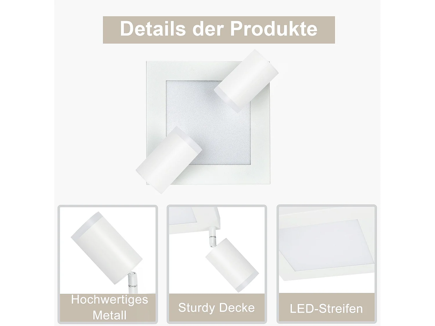 NETTLIFE Spot de plafond carré GU10 3000k blanc chaud 20W lampe de chambre orientable 350° blanc chaud