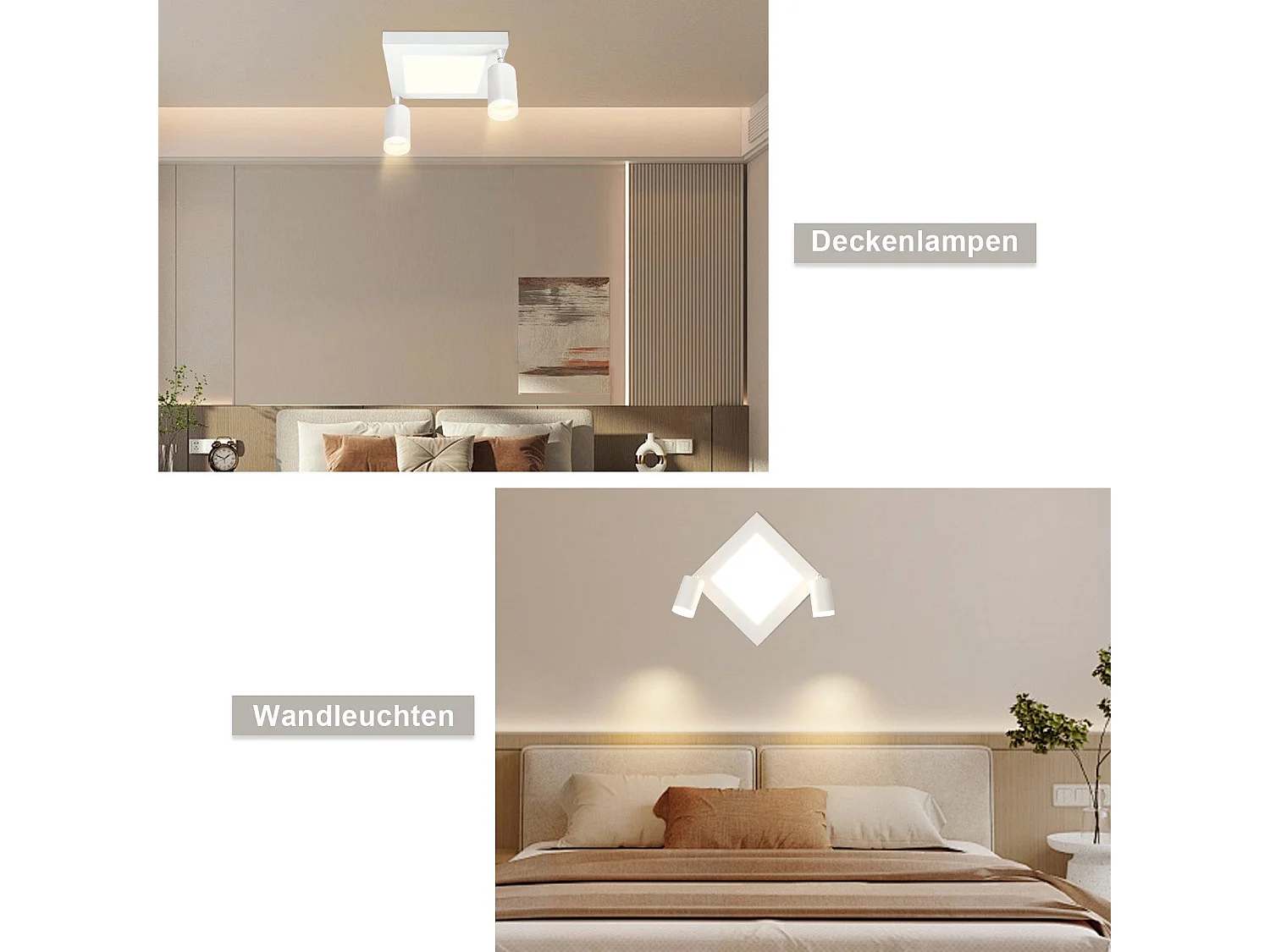 NETTLIFE Spot de plafond carré GU10 3000k blanc chaud 20W lampe de chambre orientable 350° blanc chaud