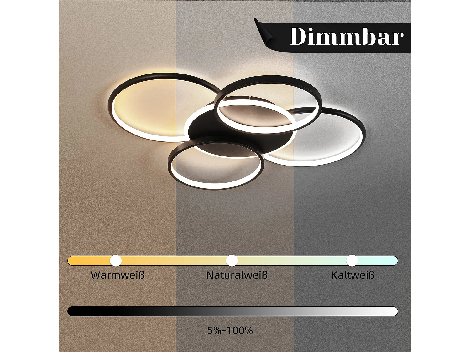 NETTLIFE LED Plafondlamp Woonkamer Dimbaar 70W met Afstandsbediening 5 Ringen Wit Modern Acryl