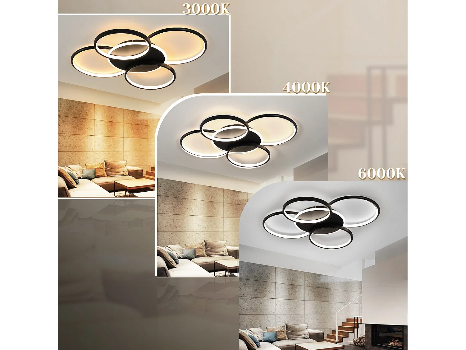NETTLIFE LED Plafondlamp Woonkamer Dimbaar 70W met Afstandsbediening 5 Ringen Wit Modern Acryl