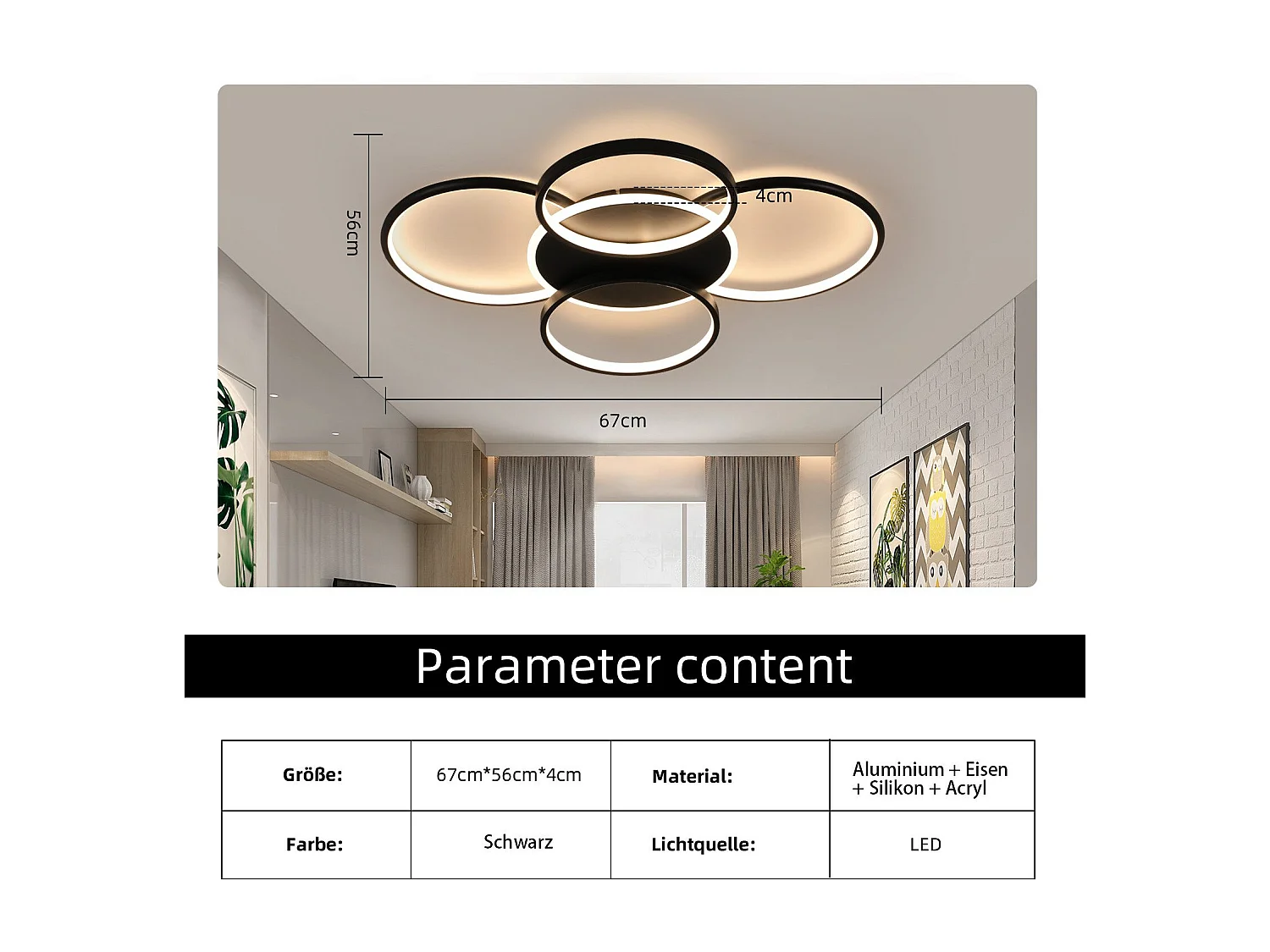 NETTLIFE Plafonnier LED salon dimmable 70W avec télécommande 5 anneaux blanc moderne acrylique