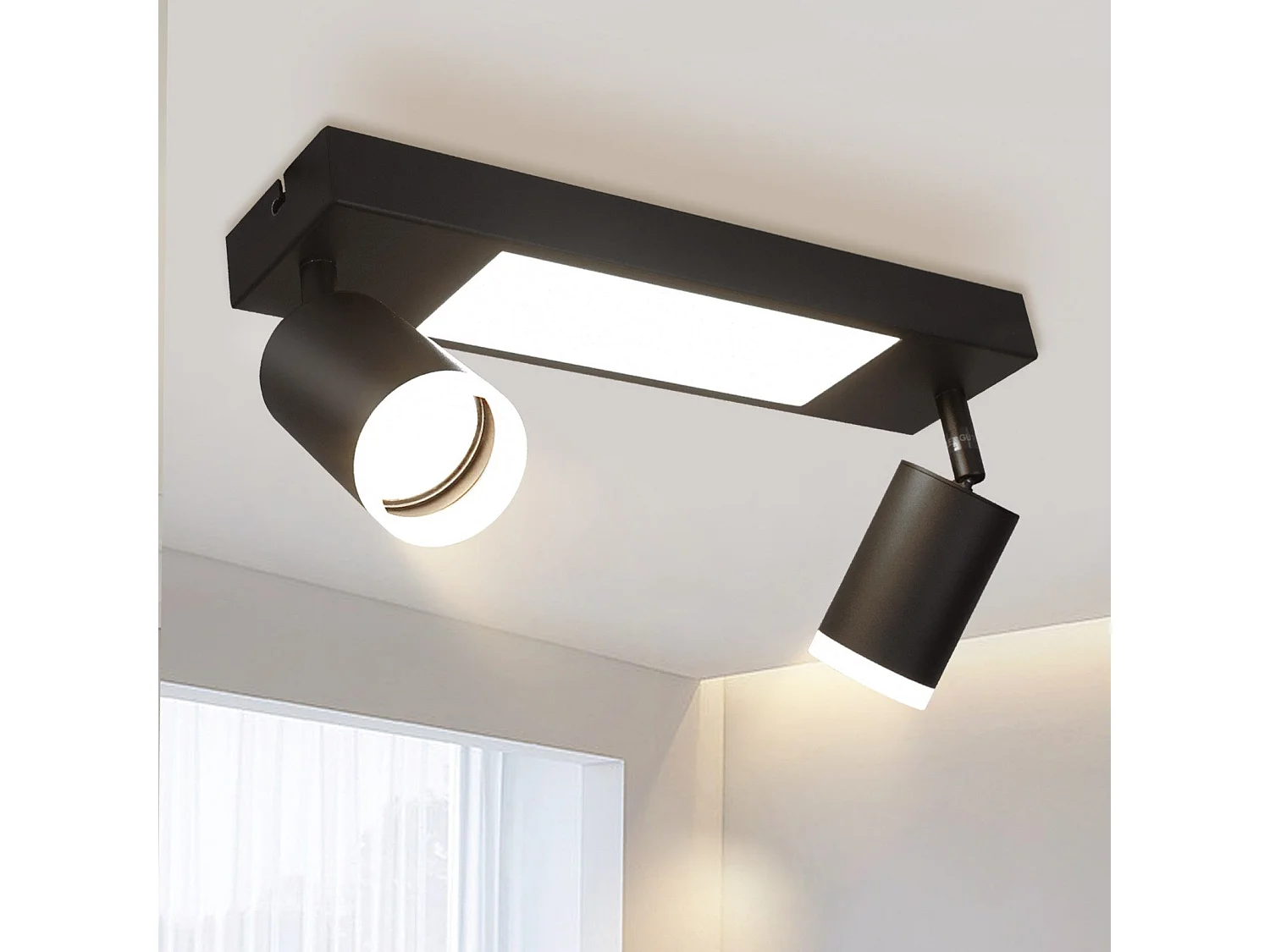 NETTLIFE Spot plafond 2 ampoules GU10 chambre 3000k 20W cuisine noir blanc chaud orientable métal pour