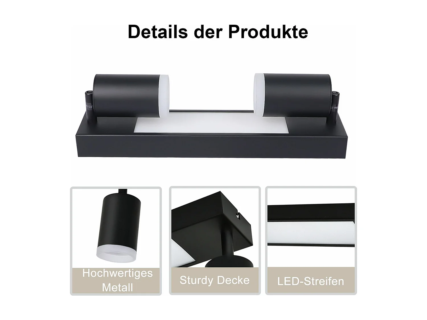 NETTLIFE Spot plafond 2 ampoules GU10 chambre 3000k 20W cuisine noir blanc chaud orientable métal pour