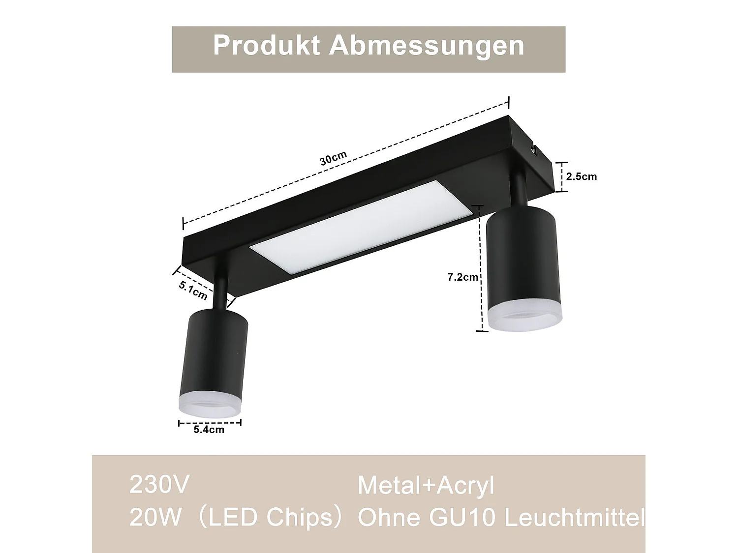 NETTLIFE Spot plafond 2 ampoules GU10 chambre 3000k 20W cuisine noir blanc chaud orientable métal pour