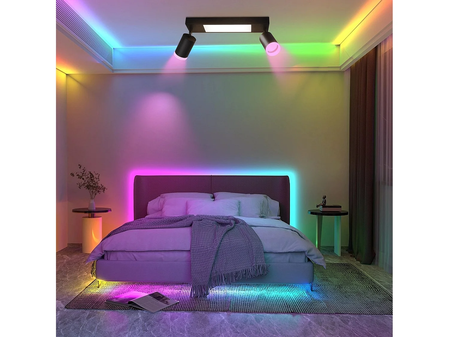 NETTLIFE Spot plafond 2 ampoules GU10 chambre 3000k 20W cuisine noir blanc chaud orientable métal pour