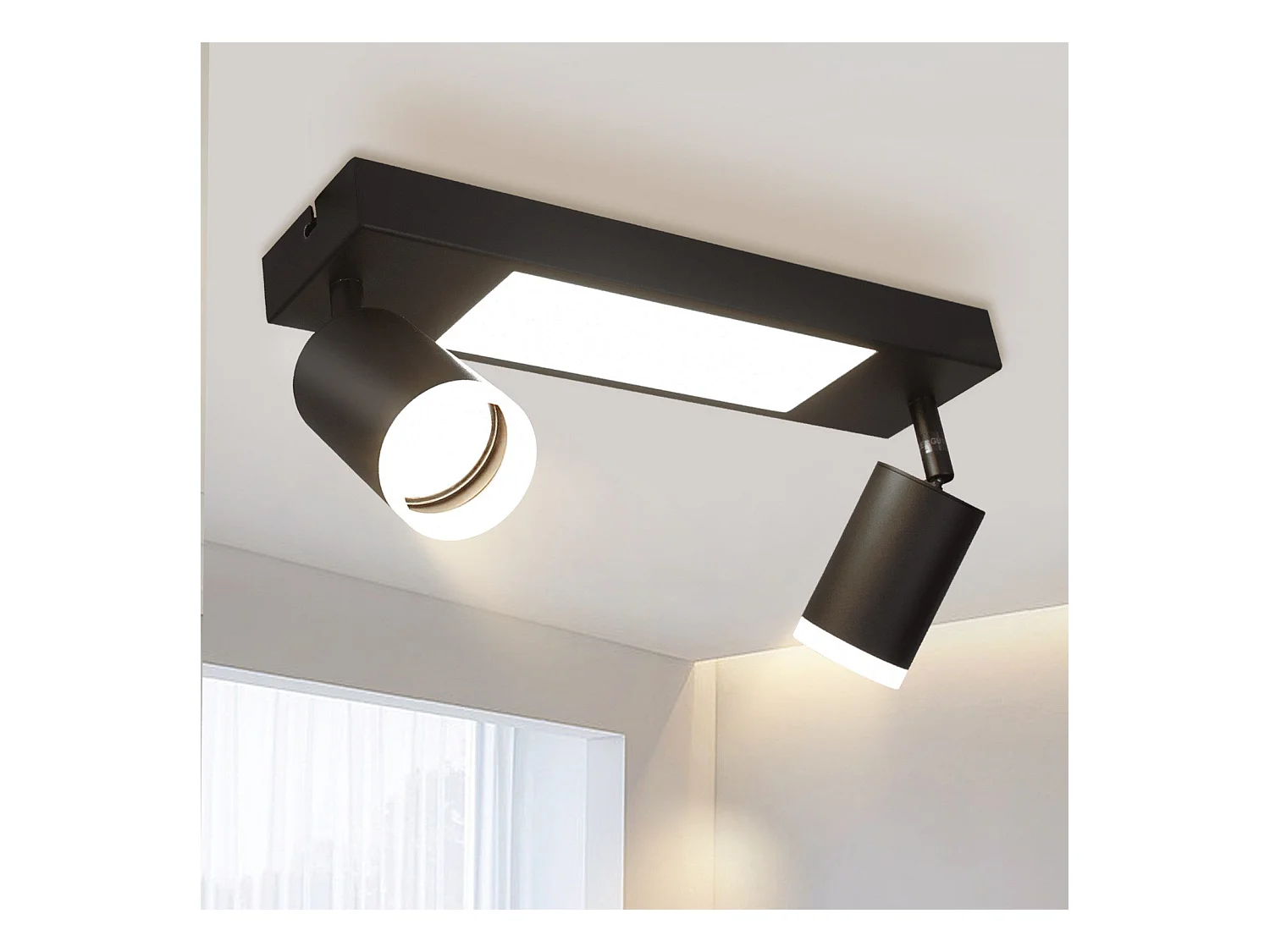 NETTLIFE Spot plafond 2 ampoules GU10 chambre 3000k 20W cuisine noir blanc chaud orientable métal pour