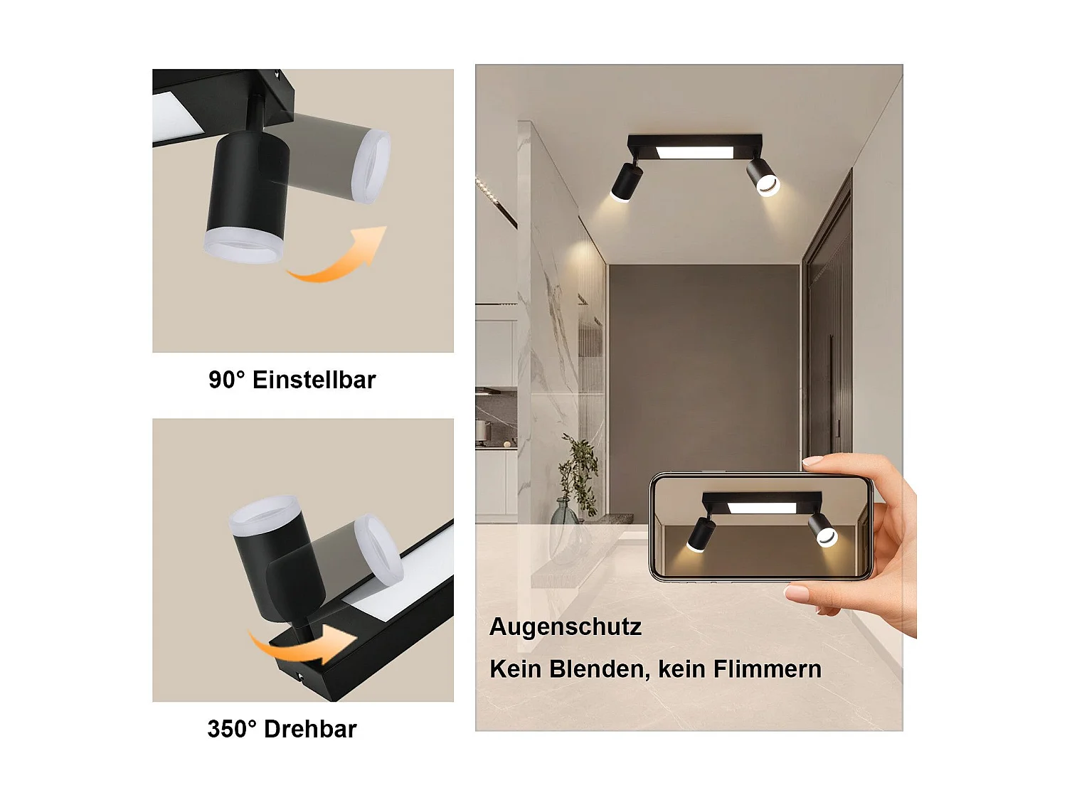 NETTLIFE Reflektor sufitowy 2 żarówki GU10 sypialnia 3000k 20W kuchnia czarny ciepły biały regulowany metalowy do