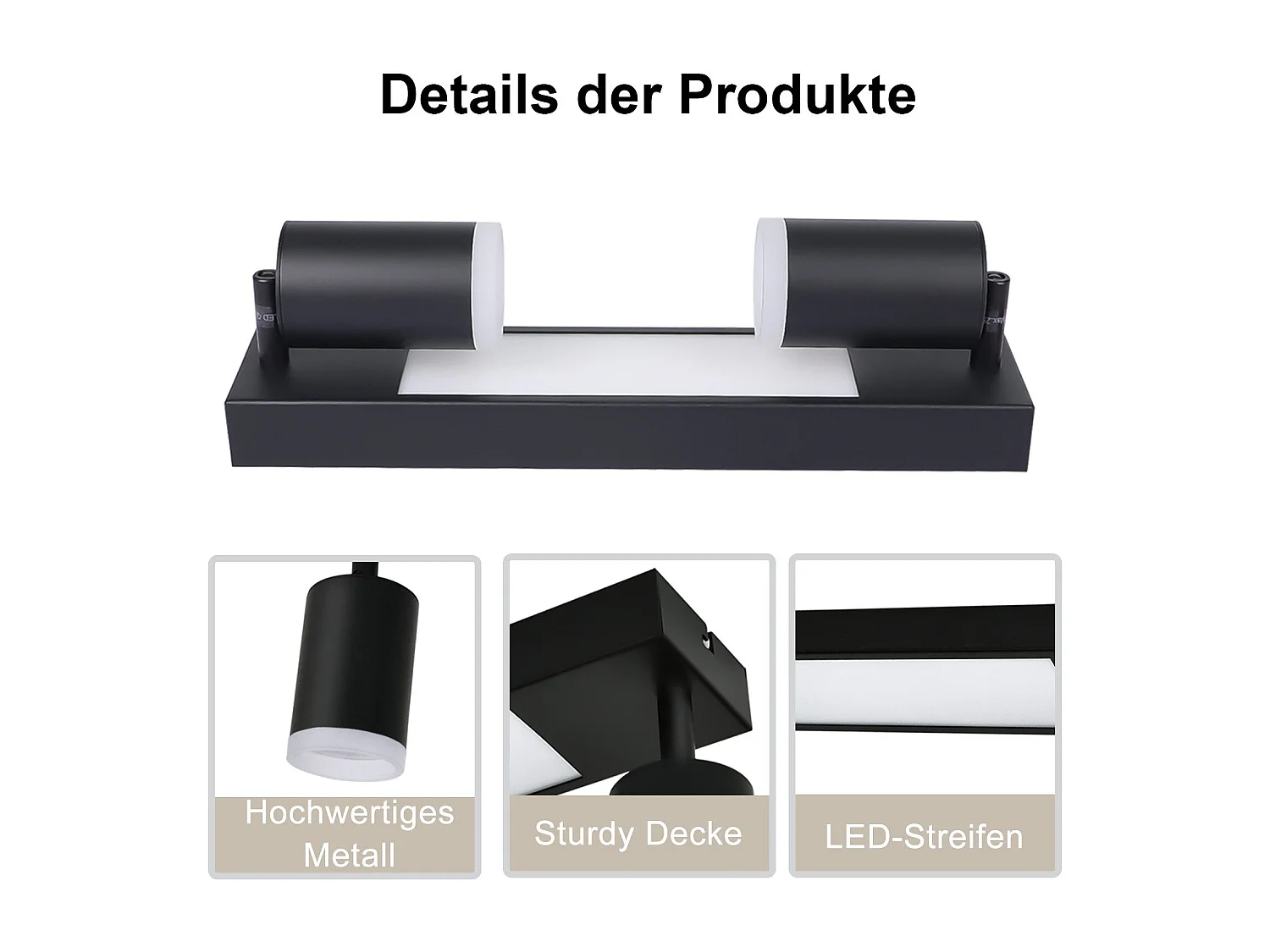 NETTLIFE Spot plafond 2 ampoules GU10 chambre 3000k 20W cuisine noir blanc chaud orientable métal pour