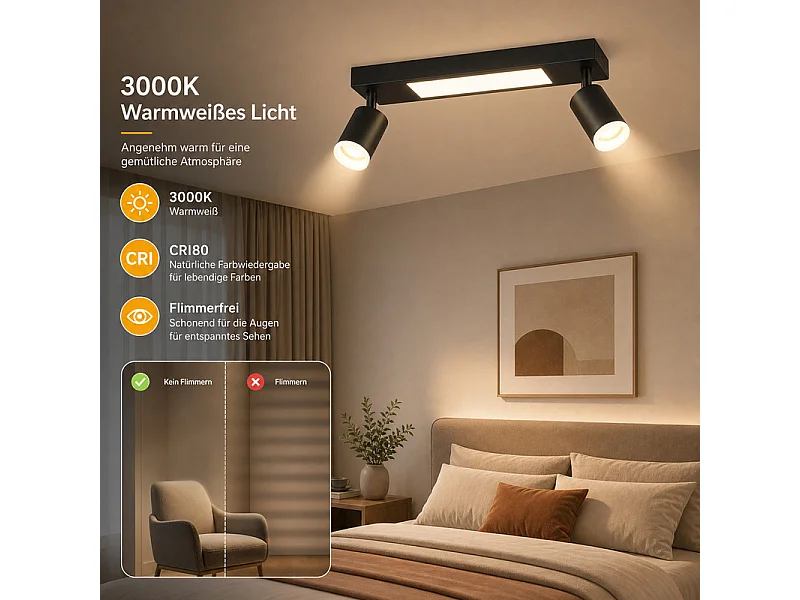 NETTLIFE Spot plafond 2 ampoules GU10 chambre 3000k 20W cuisine noir blanc chaud orientable métal pour