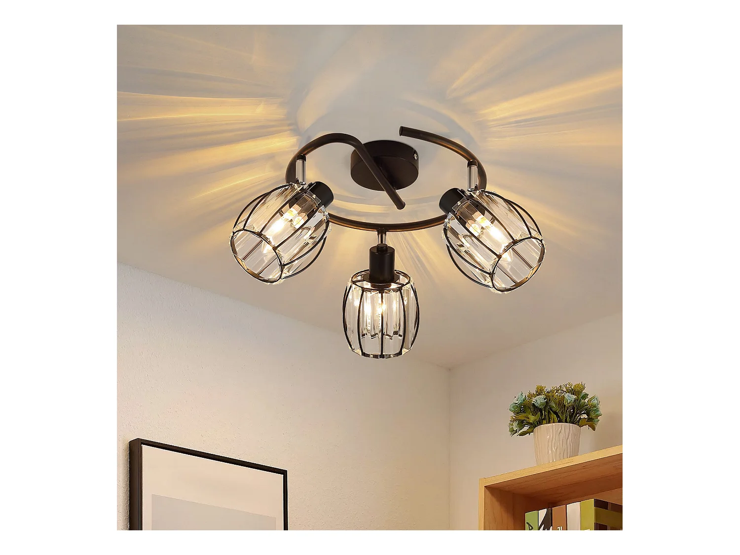Spot De Plafond 3er En Cristal Noir Vintage E14 Pour Couloir, Pivotant à 350°, Industriel