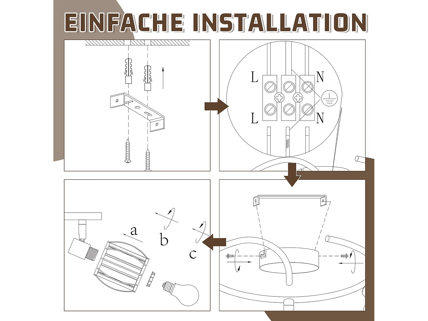 Spot De Plafond 3er En Cristal Noir Vintage E14 Pour Couloir, Pivotant à 350°, Industriel