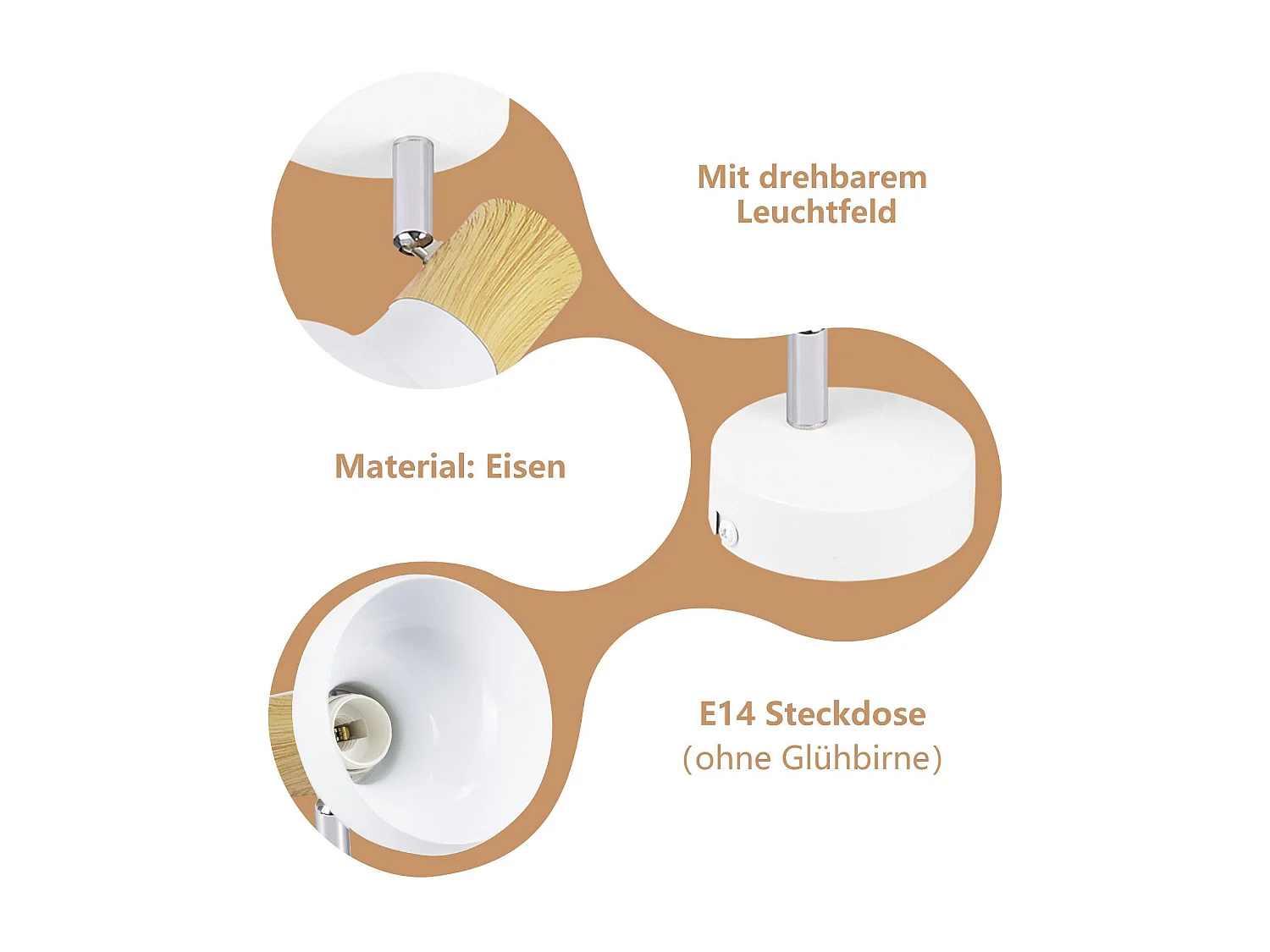 NETTLIFE Spot de plafond 1 flamme plafonnier blanc spot de couloir industriel E14 intérieur orientable à 350°