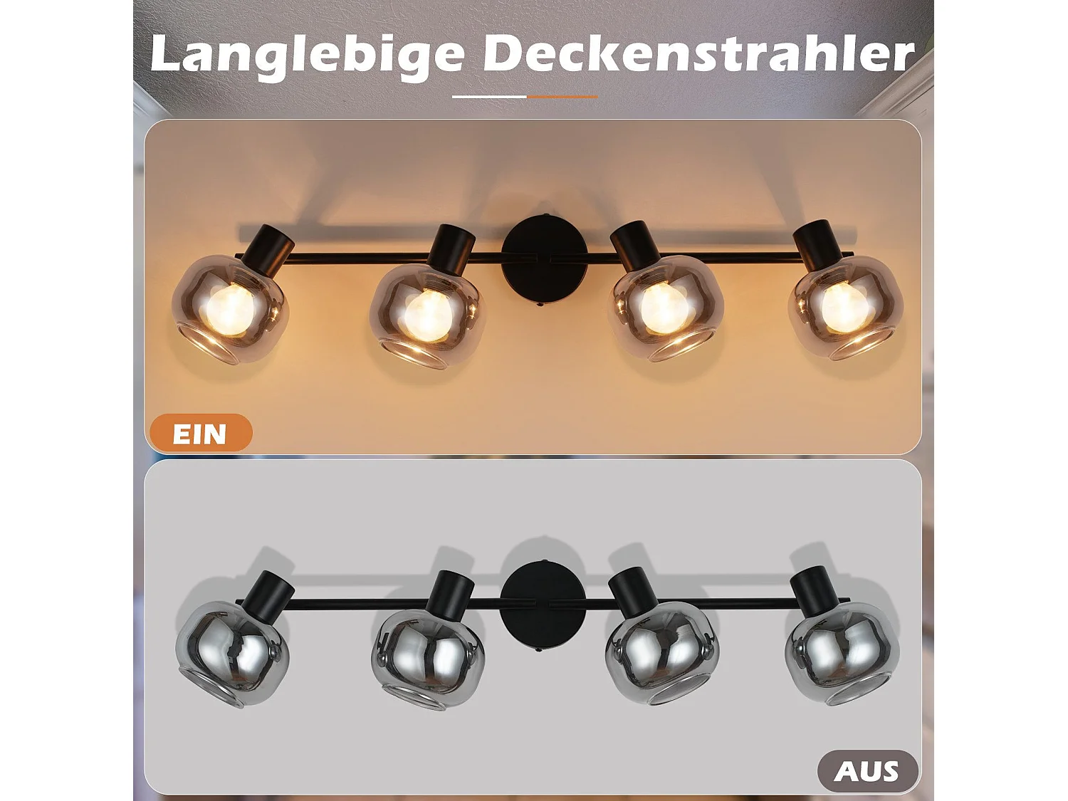 NETTLIFE Spot plafond salon vintage verre gris fumé 4 E14 orientable 350°