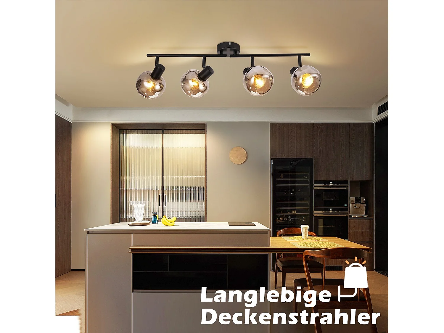 NETTLIFE Spot plafond salon vintage verre gris fumé 4 E14 orientable 350°