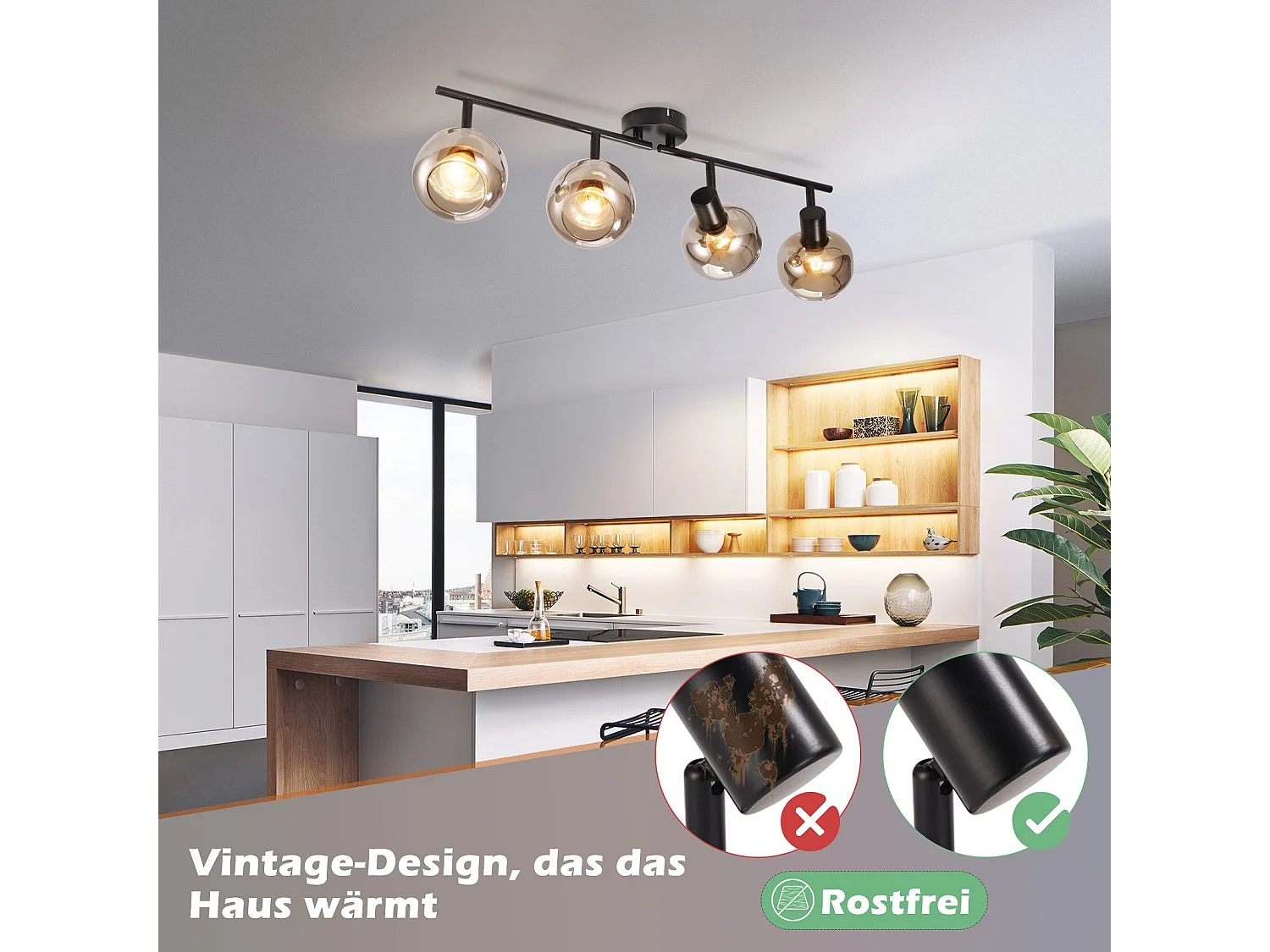 NETTLIFE Spot plafond salon vintage verre gris fumé 4 E14 orientable 350°