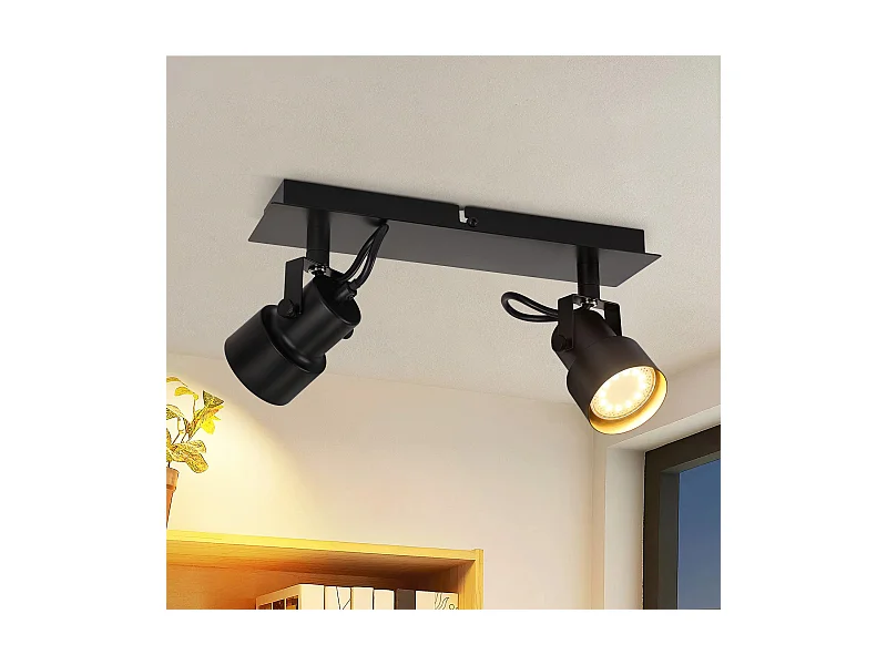 NETTLIFE Spot de Plafond Noir Plafonnier Vintage GU10 Lampe de Cuisine pour Orientable 2 Flammes Vintage 350°