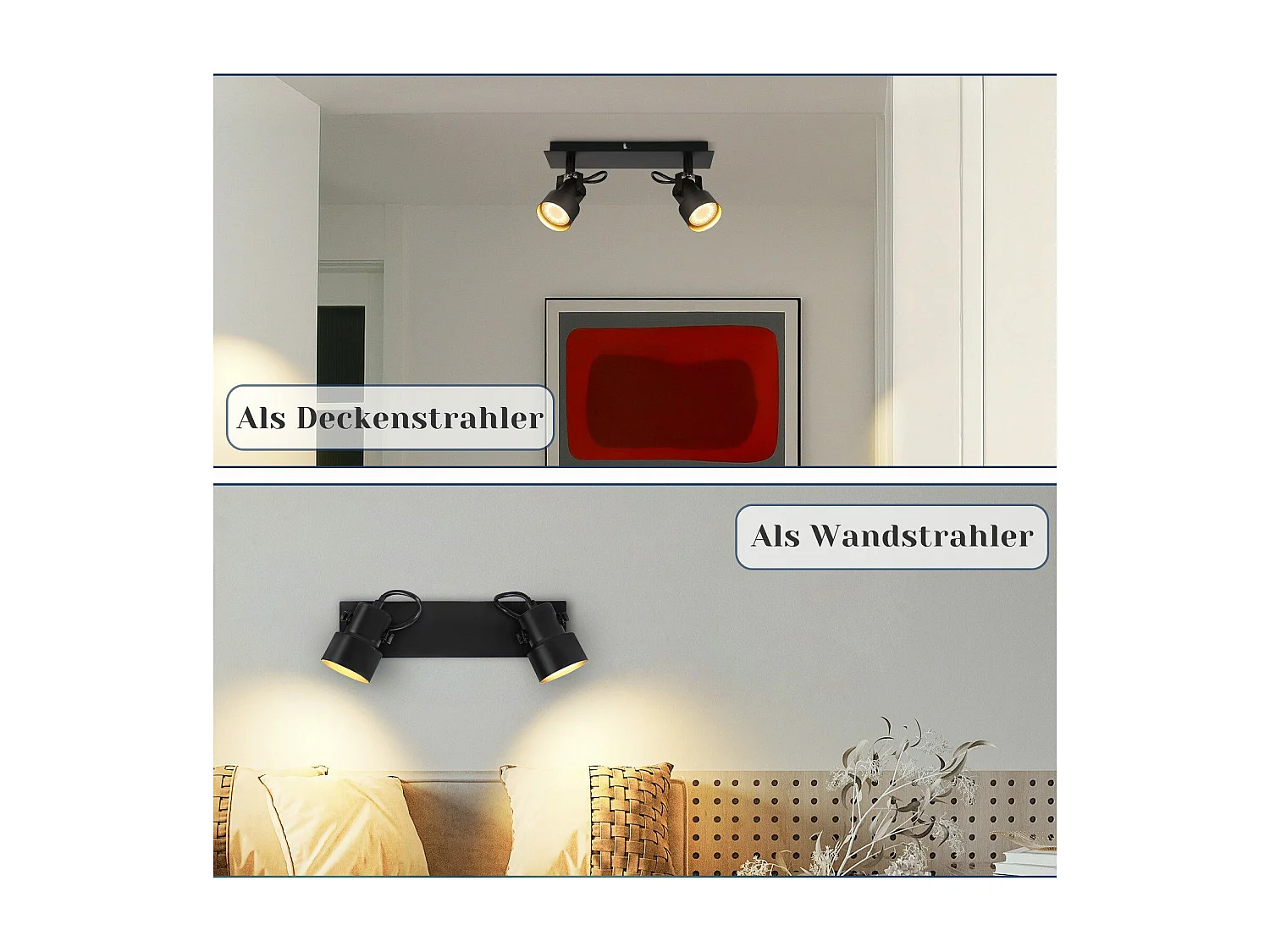 NETTLIFE Czarny sufitowy punktowy vintage lampa sufitowa GU10 lampa kuchenna do regulacji 2 płomienie vintage 350°