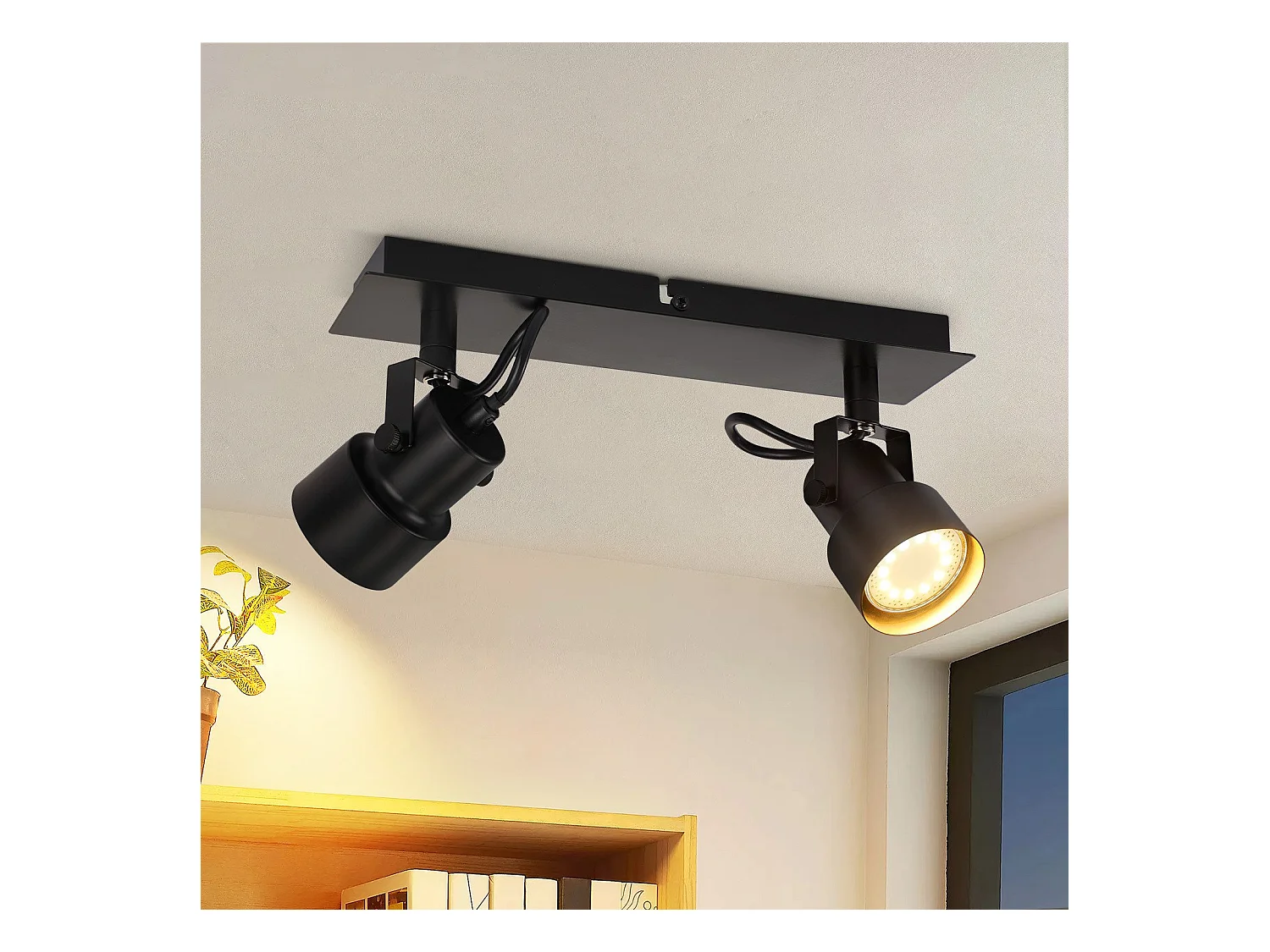 NETTLIFE Spot de Plafond Noir Plafonnier Vintage GU10 Lampe de Cuisine pour Orientable 2 Flammes Vintage 350°