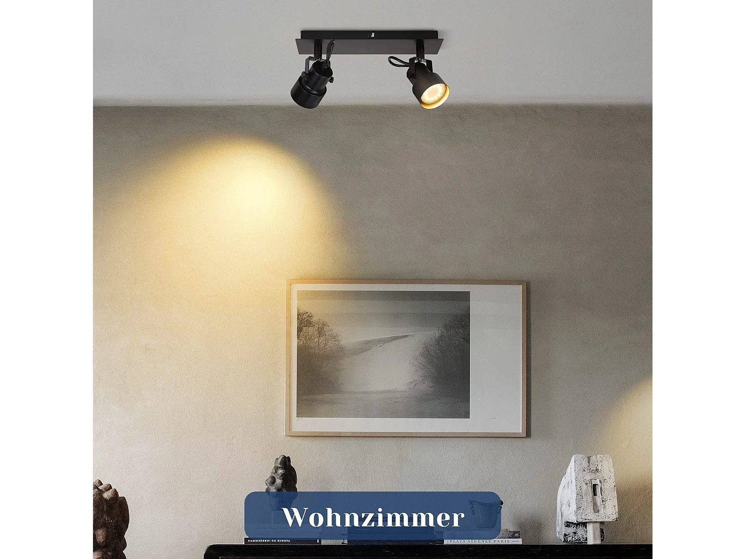 NETTLIFE Spot de Plafond Noir Plafonnier Vintage GU10 Lampe de Cuisine pour Orientable 2 Flammes Vintage 350°