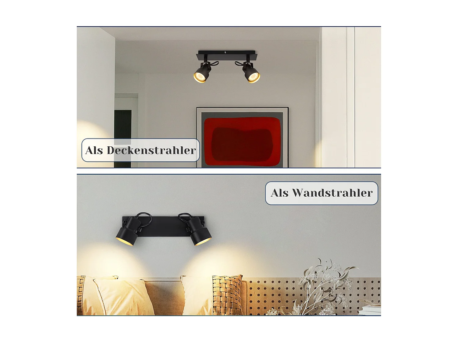 NETTLIFE Spot de Plafond Noir Plafonnier Vintage GU10 Lampe de Cuisine pour Orientable 2 Flammes Vintage 350°