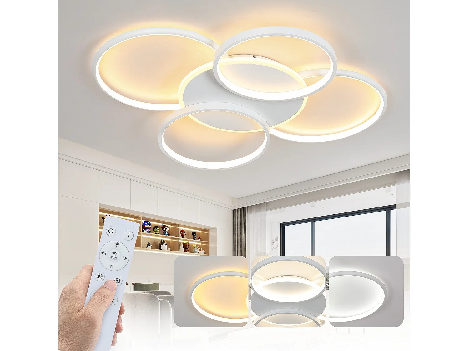 NETTLIFE LED Plafondlamp Woonkamer Dimbaar 70W met Afstandsbediening 5 Ringen Wit Modern Acryl Dimbaar