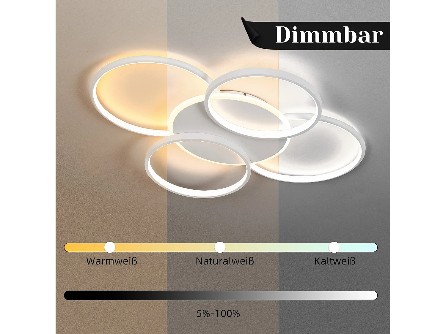 NETTLIFE LED Plafondlamp Woonkamer Dimbaar 70W met Afstandsbediening 5 Ringen Wit Modern Acryl Dimbaar