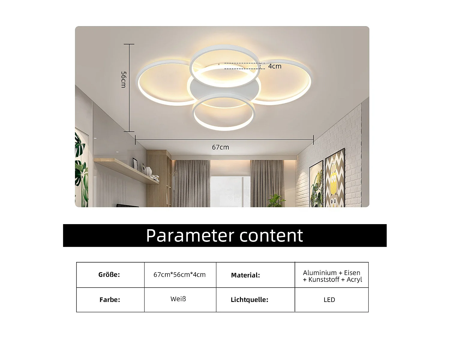 NETTLIFE LED Plafondlamp Woonkamer Dimbaar 70W met Afstandsbediening 5 Ringen Wit Modern Acryl Dimbaar
