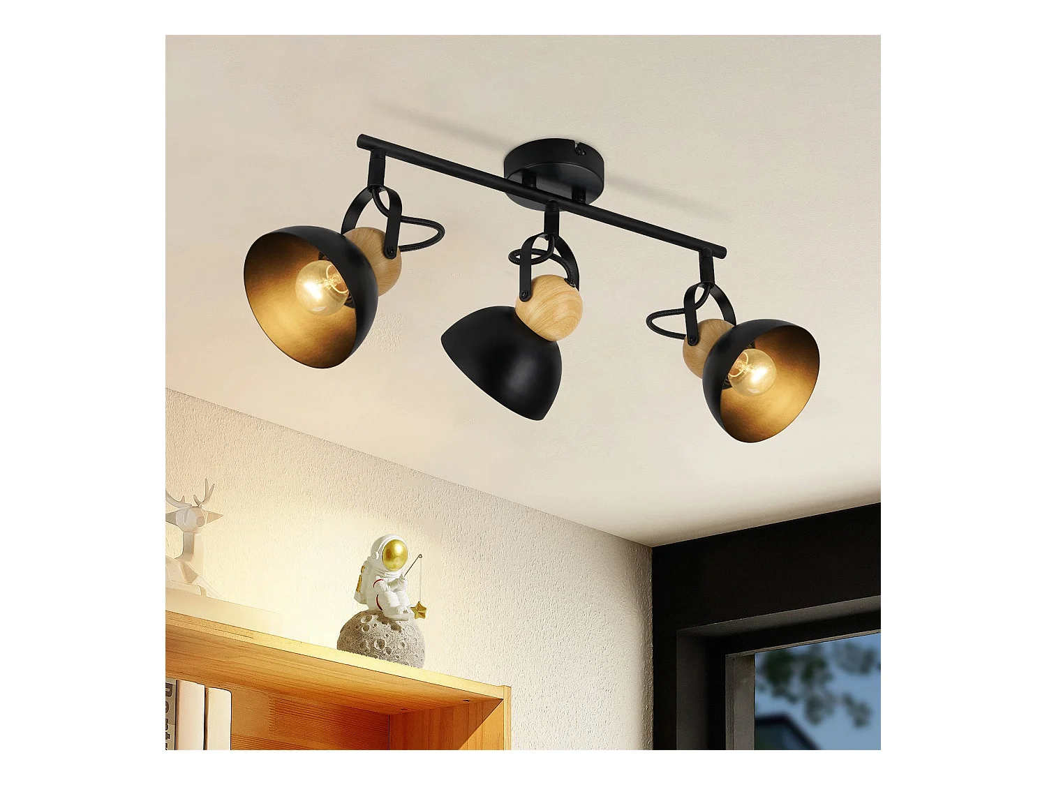 NETTLIFE Spot de plafond vintage noir E27 orientable 350° lampe de couloir rétro métal industriel 3 flammes