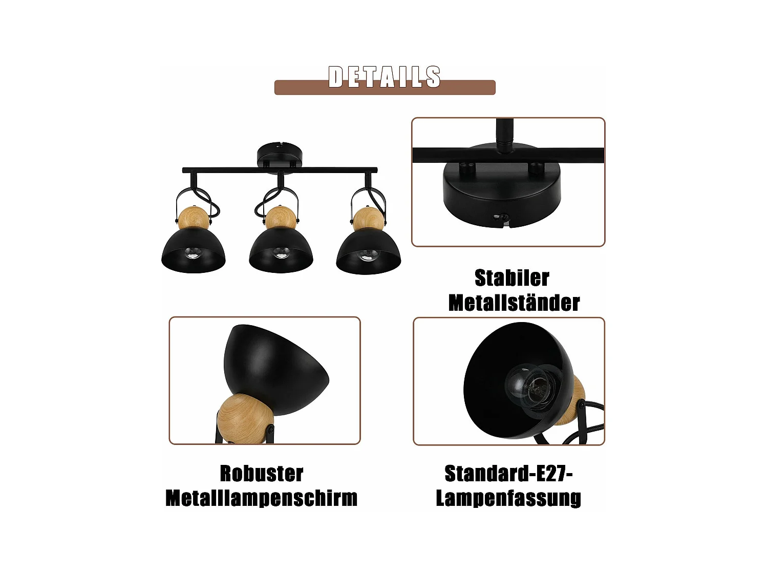 NETTLIFE Vintage Zwarte Plafondspot E27 350° Verstelbare Retro Industriële Metalen Hallamp 3 Vlammen