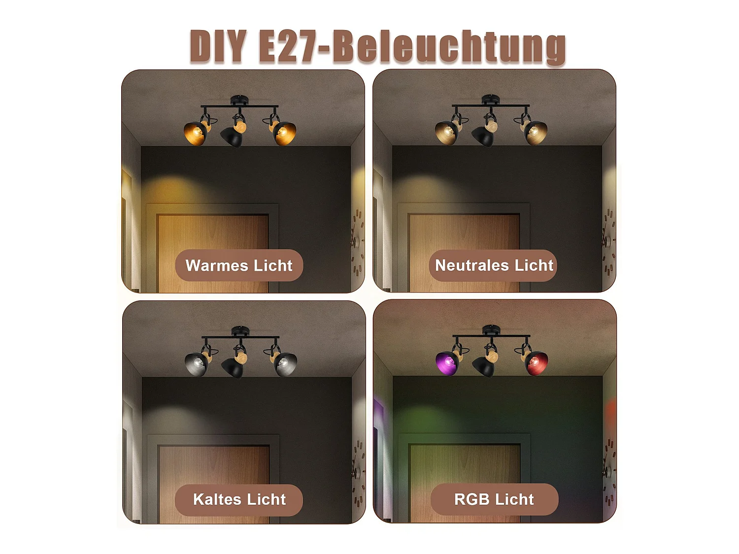 NETTLIFE Vintage Zwarte Plafondspot E27 350° Verstelbare Retro Industriële Metalen Hallamp 3 Vlammen