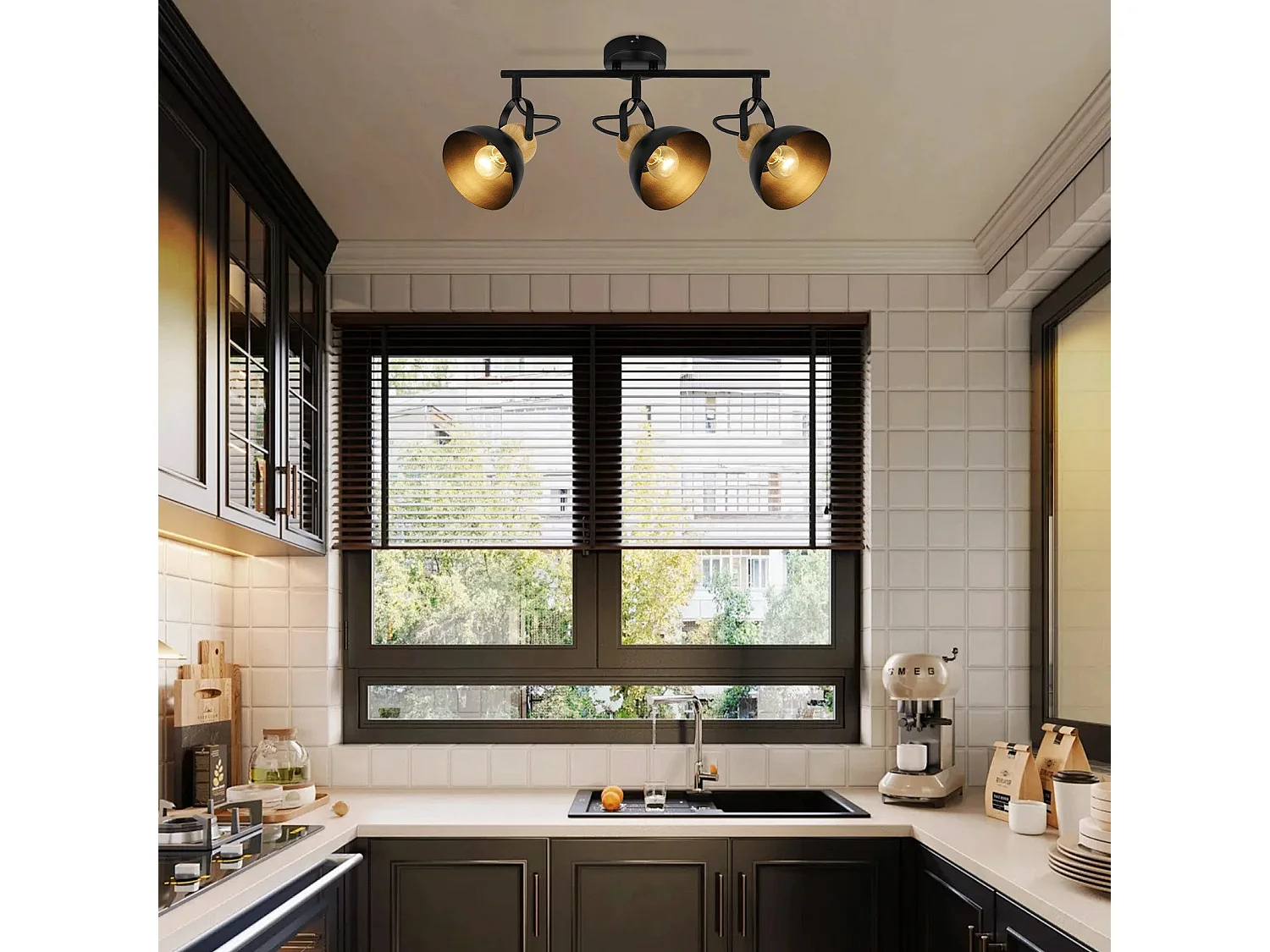 NETTLIFE Vintage Zwarte Plafondspot E27 350° Verstelbare Retro Industriële Metalen Hallamp 3 Vlammen