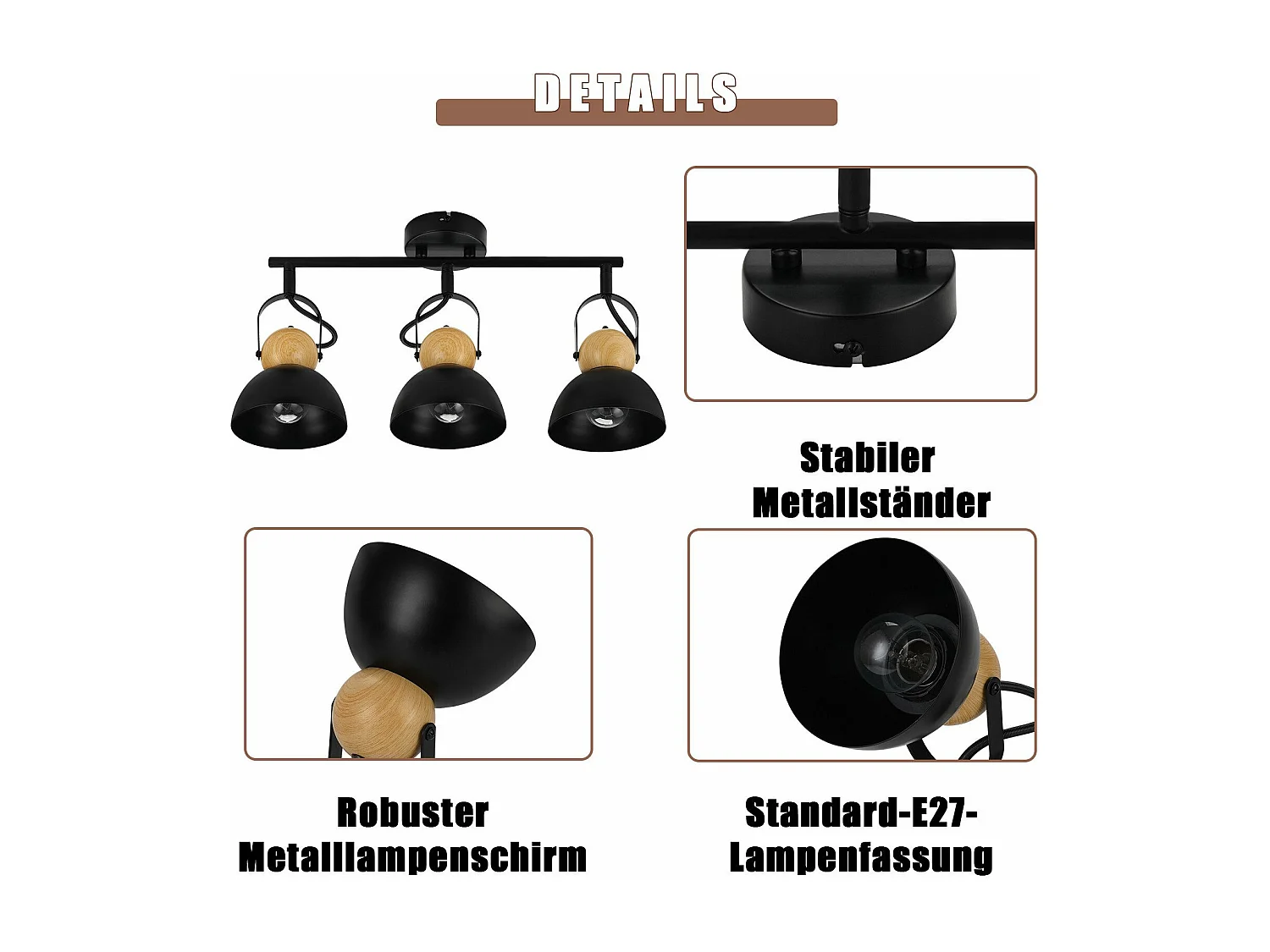 NETTLIFE Vintage Zwarte Plafondspot E27 350° Verstelbare Retro Industriële Metalen Hallamp 3 Vlammen