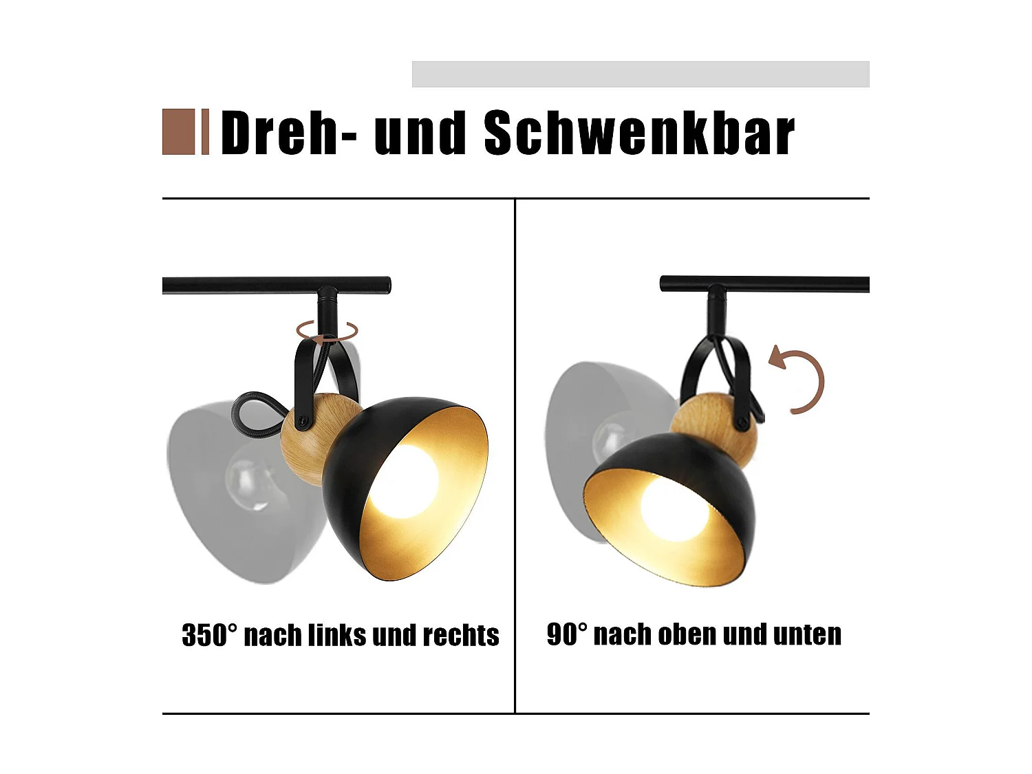 NETTLIFE Vintage Schwarz Deckenstrahler E27 350° Verstellbar Retro Industrial Metall Flurlampe 3 Flammig