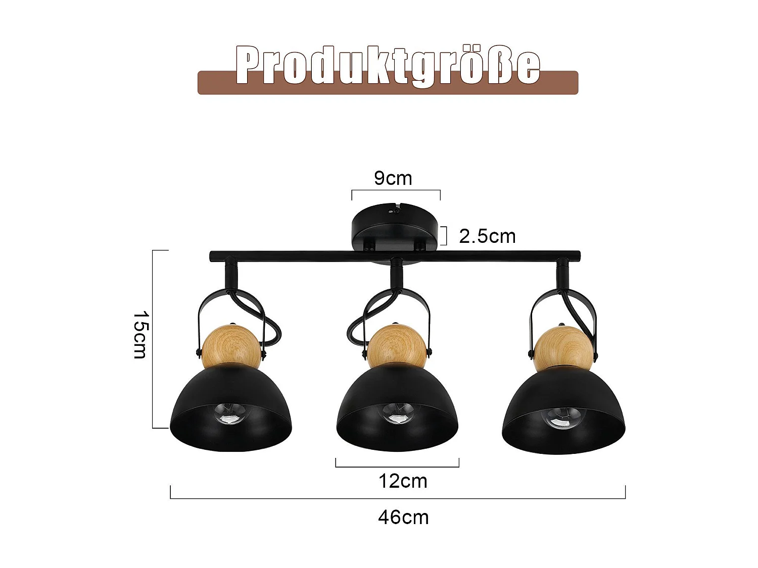 NETTLIFE Vintage Schwarz Deckenstrahler E27 350° Verstellbar Retro Industrial Metall Flurlampe 3 Flammig