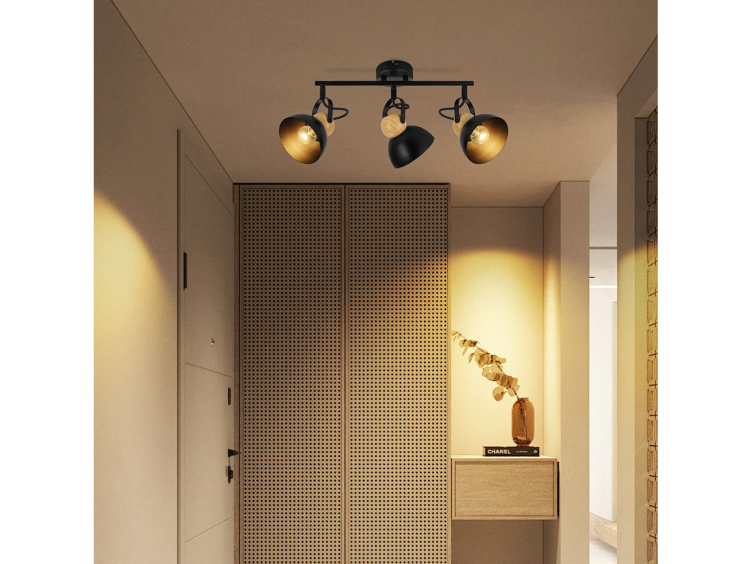 NETTLIFE Vintage Schwarz Deckenstrahler E27 350° Verstellbar Retro Industrial Metall Flurlampe 3 Flammig