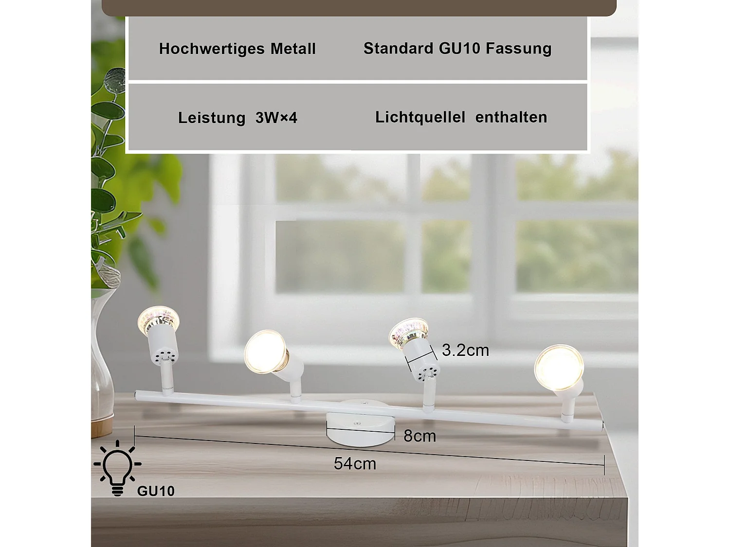 NETTLIFE Spot de plafond LED orientable GU10 4 flamme Spots de plafond Salon industriel orientable